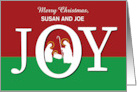 Christmas Custom Name JOY on Red and Green with Nativity card