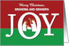 Christmas Grandma and Grandpa Custom Relation JOY on Red and Green Nativity card
