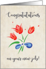 Congratulations on New Job Simple Red Flowers Bouquet card