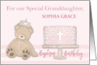Granddaughter Baptism Birthday Custom Name Pink Cake Teddy Bear Tiara card