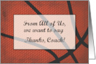 Thank You Coach Basketball Large Distressed Sports Ball card