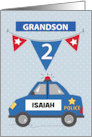 2nd Birthday Grandson Custom Name Blue Police Car card