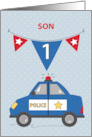 Son 1st Birthday Blue Police Car card