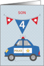 Son 4th Birthday Blue Police Car card