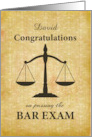Passing Law Board Bar Exam Custom Name Congratulations Scale of Justice card