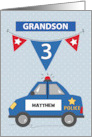 Custom Name Grandson 3rd Birthday Blue Police Car card