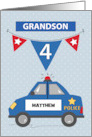 Custom Name Grandson 4th Birthday Blue Police Car card