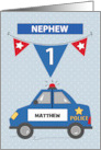 Custom Name Nephew 1st Birthday Blue Police Car card