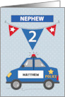 Custom Name Nephew 2nd Birthday Blue Police Car card
