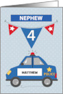 Custom Name Nephew 4th Birthday Blue Police Car card