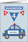 Custom Name Grandnephew 4th Birthday Blue Police Car card
