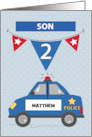 Custom Name Son 2nd Birthday Blue Police Car card