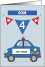 Custom Name Son 4th Birthday Blue Police Car card