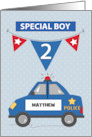 Custom Name Special Boy 2nd Birthday Blue Police Car card