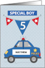 Custom Name Special Boy 5th Birthday Blue Police Car card