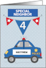 Custom Name Special Neighbor 4th Birthday Blue Police Car card