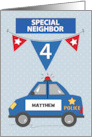Custom Name Special Neighbor 4th Birthday Blue Police Car card