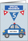 Custom Name Special Neighbor 5th Birthday Blue Police Car card