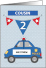 Custom Name Cousin 2nd Birthday Blue Police Car card