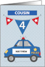 Custom Name Cousin 4th Birthday Blue Police Car card