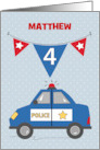 Custom Name 4th Birthday Blue Police Car card