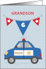 Custom Age Grandson 6th Birthday Blue Police Car card