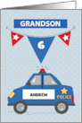 Custom Name and Age Grandson 6th Birthday Blue Police Car card