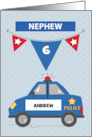 Custom Name and Age Nephew 6th Birthday Blue Police Car card