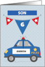 Custom Name and Age Son 6th Birthday Blue Police Car card