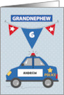 Custom Name and Age Grandnephew 6th Birthday Blue Police Car card