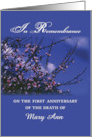 Custom Name First Remembrance on Anniversary of Death card