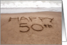 50th Birthday Writing in the Sand on Beach card