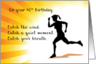40th Birthday Woman Running with Sunburst Background card