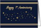 Employee First Anniversary Gold Glitter Look Stars on Navy Blue card