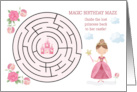 Birthday Maze Pink Princess with Wand and Castle for Girl card