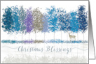 Christmas Religious Blessings Blue Trees and Lone Deer card