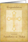Congratulations Installation as Bishop Cross on Brown Texture Look card