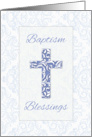 Boy Baptism Blessings Blue Cross with Damask Swirls card