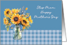 Step Mom Mother’s Day Sunflowers in Mason Jar Dusty Blue card
