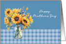 Mother’s Day Sunflowers in Mason Jar Dusty Blue card