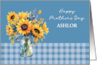 Customizable Name Mother’s Day Sunflowers in Mason Jar Dusty Blue card