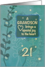 Grandson Religious 21st Birthday Green Hand Drawn Look card