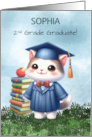 Customizable Name Second Grade Graduation Girl Kitty Cat Congratulatio card