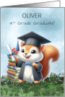 Customizable Name Fourth Grade Graduation Boy Squirrel Congratulations card