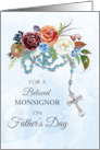 Custom Catholic Leader Fathers Day With Rosary and Colorful Flowers card