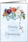 Friendiversary With Catholic Rosary and Colorful Flowers on Watercolor card