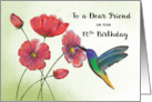 70th Birthday Friend Religious Simply Blessed Flowers with Hummingbird card