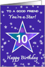 Friend 10th Birthday Shining Star in Vibrant Blue Purple card