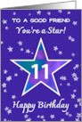 Friend 11th Birthday Shining Star in Vibrant Blue Purple card