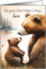 Son First Father’s Day Papa and Baby Bear Tender Moment Outdoors card